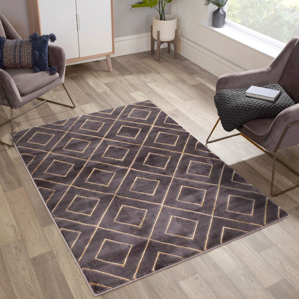 Bianco 0196QA Geometric Rug in Dark Grey Gold